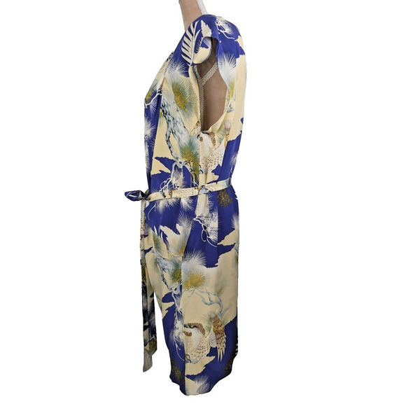 Foley + Corinna Silk Unique Print Pleated Dress Asymmetrical Yellow Blue Small - Picture 3 of 14